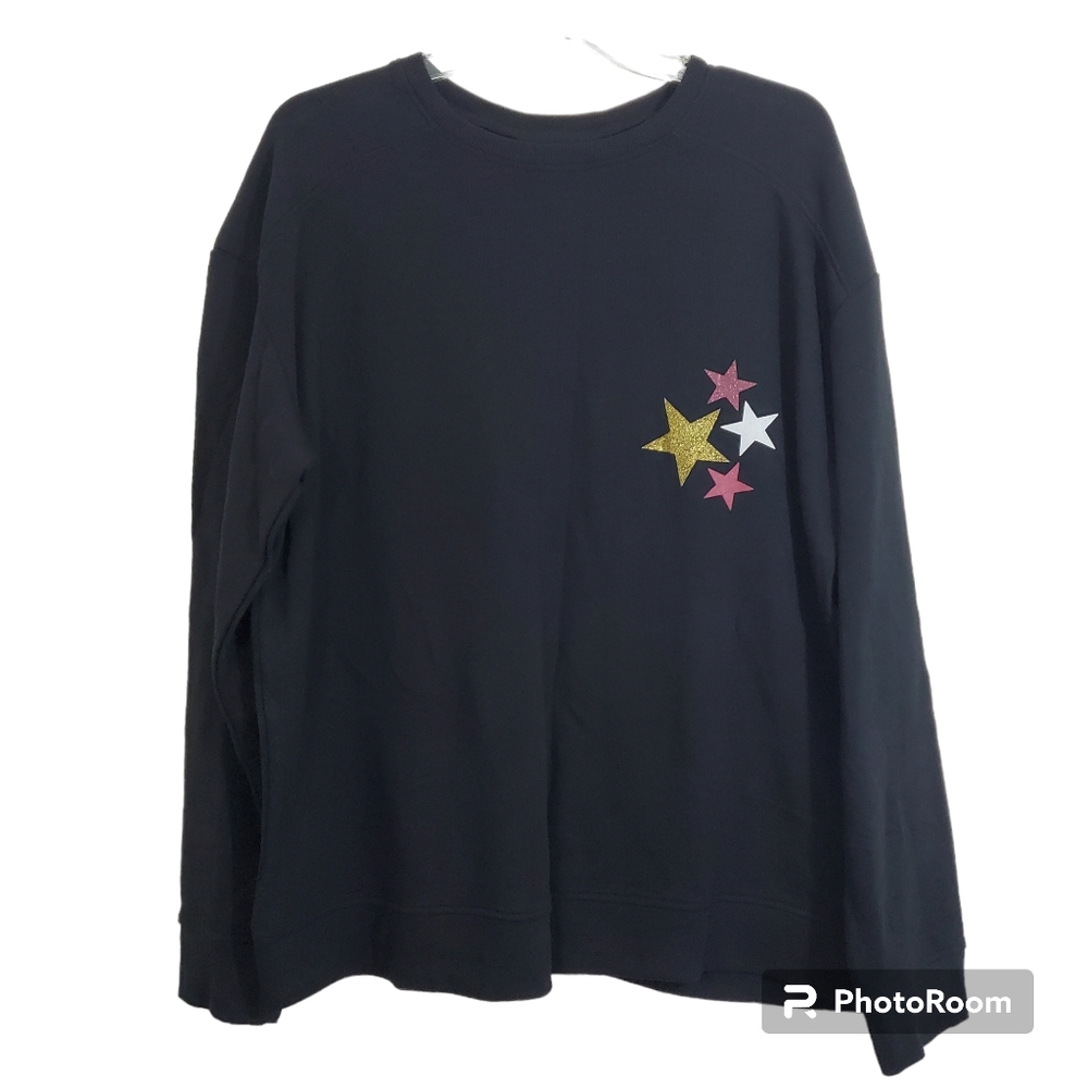 NWT Crown & Ivy Holiday Christmas Star Print Metallic Sparkle Sweatshirt XL